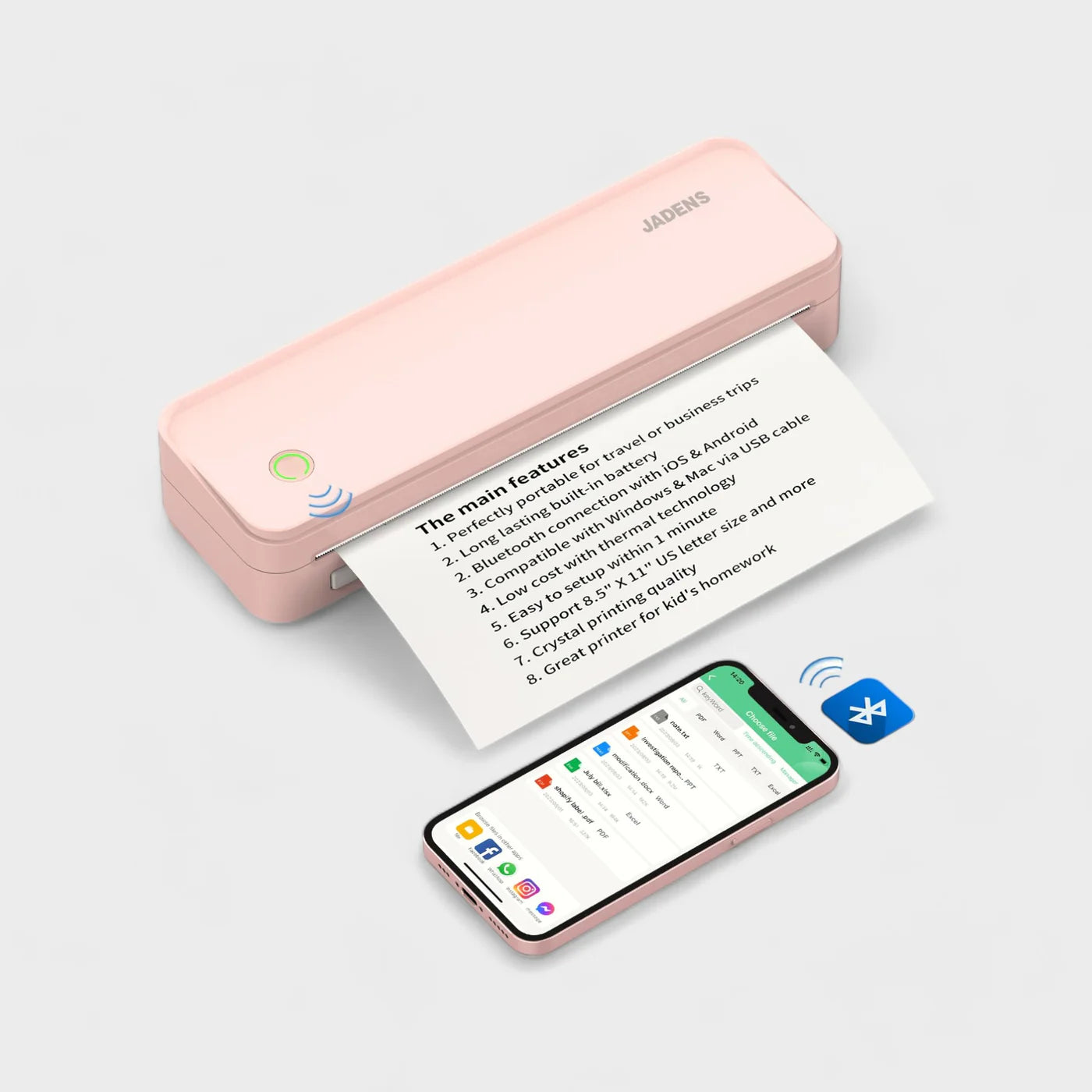 Compact bluetooth wireless portable US Letter printer