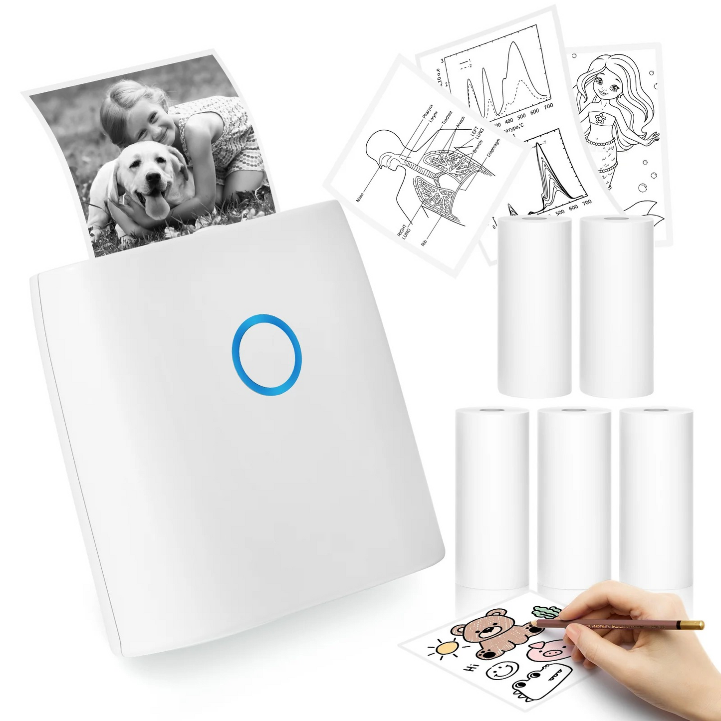 JD-21 White Wireless Sticker Label Printer with 5 Roll Paper Open Box