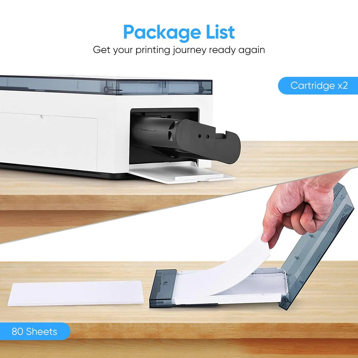 Liene Amber 4x6" Photo Printer Paper 80 Sheets & 2 Ink Cartridges Refill