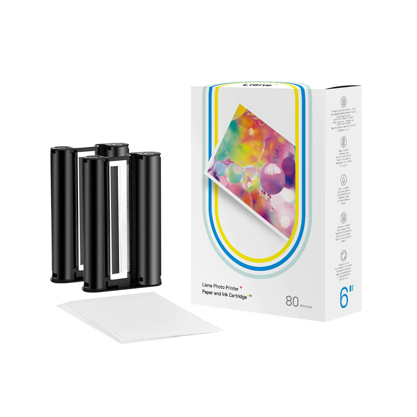 Liene Amber 4x6" Photo Printer Paper 80 Sheets & 2 Ink Cartridges Refill