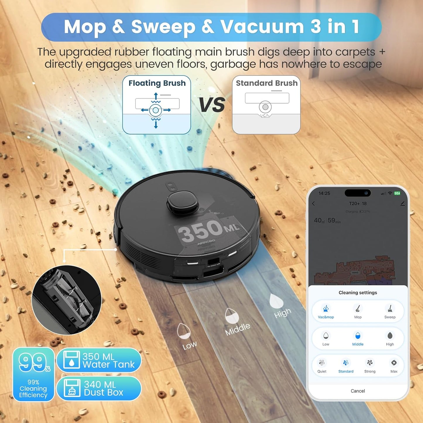 High-performance robot vacuum and mop combo offering advanced cleaning for homes with pets