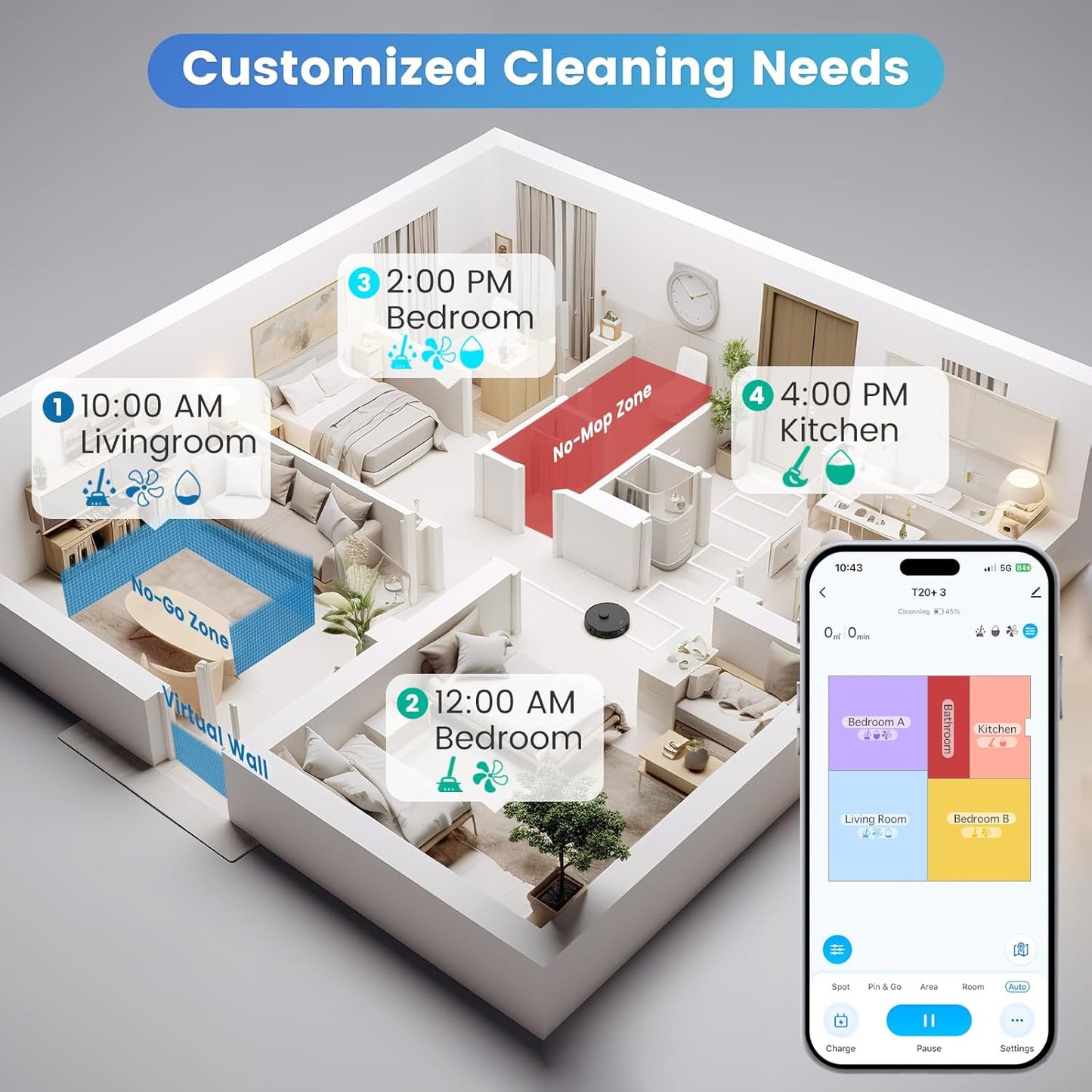 Comprehensive robotic floor cleaning system with integrated vacuum and mopping for pet owners