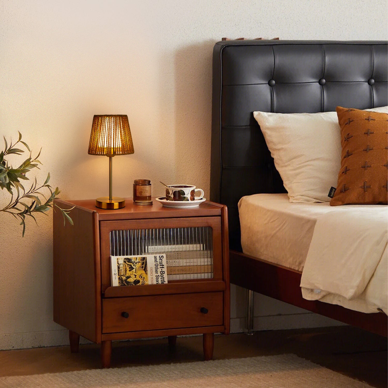 Innovative portable table lamp with two-shade design offering customizable and energy-efficient lighting