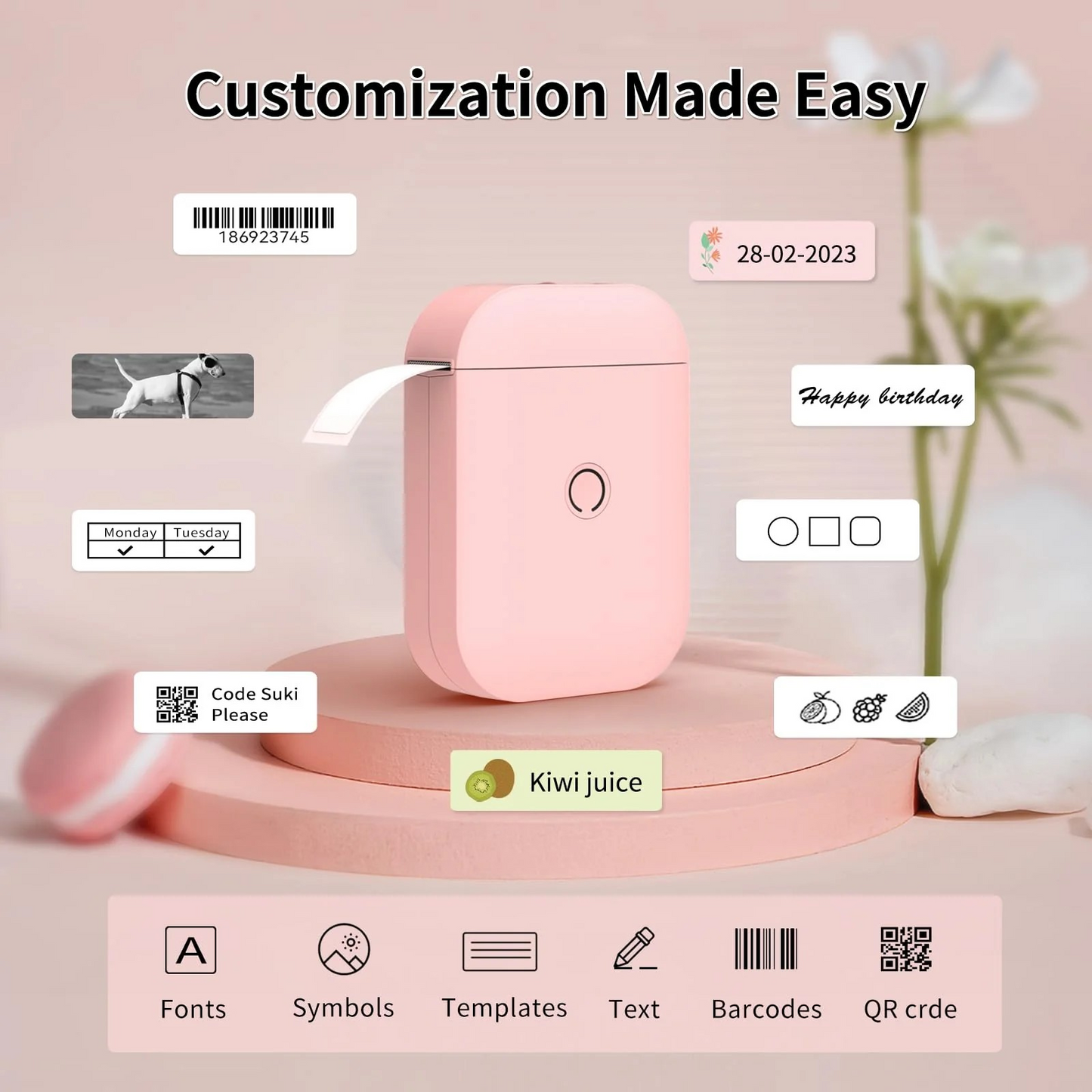 Compact wireless label printer with easy mobile connectivity