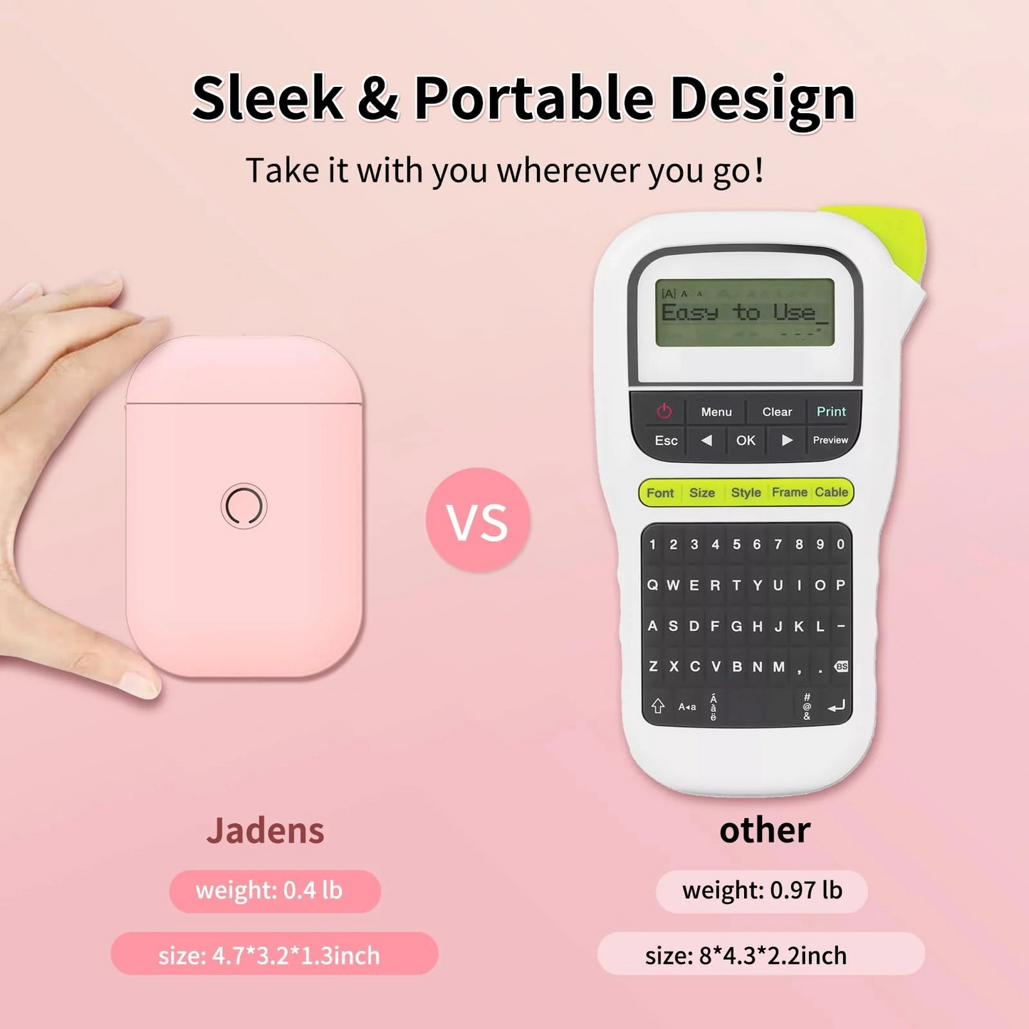 Streamlined portable label printer with wireless printing capabilities