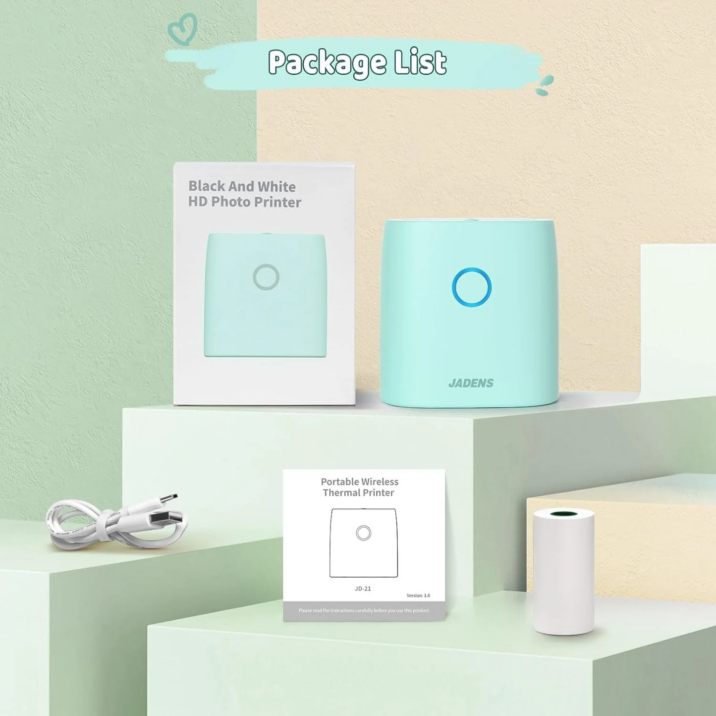 Lightweight 2-inch sticker printer JADENS JD-21 with wireless printing for creative and organizational needs