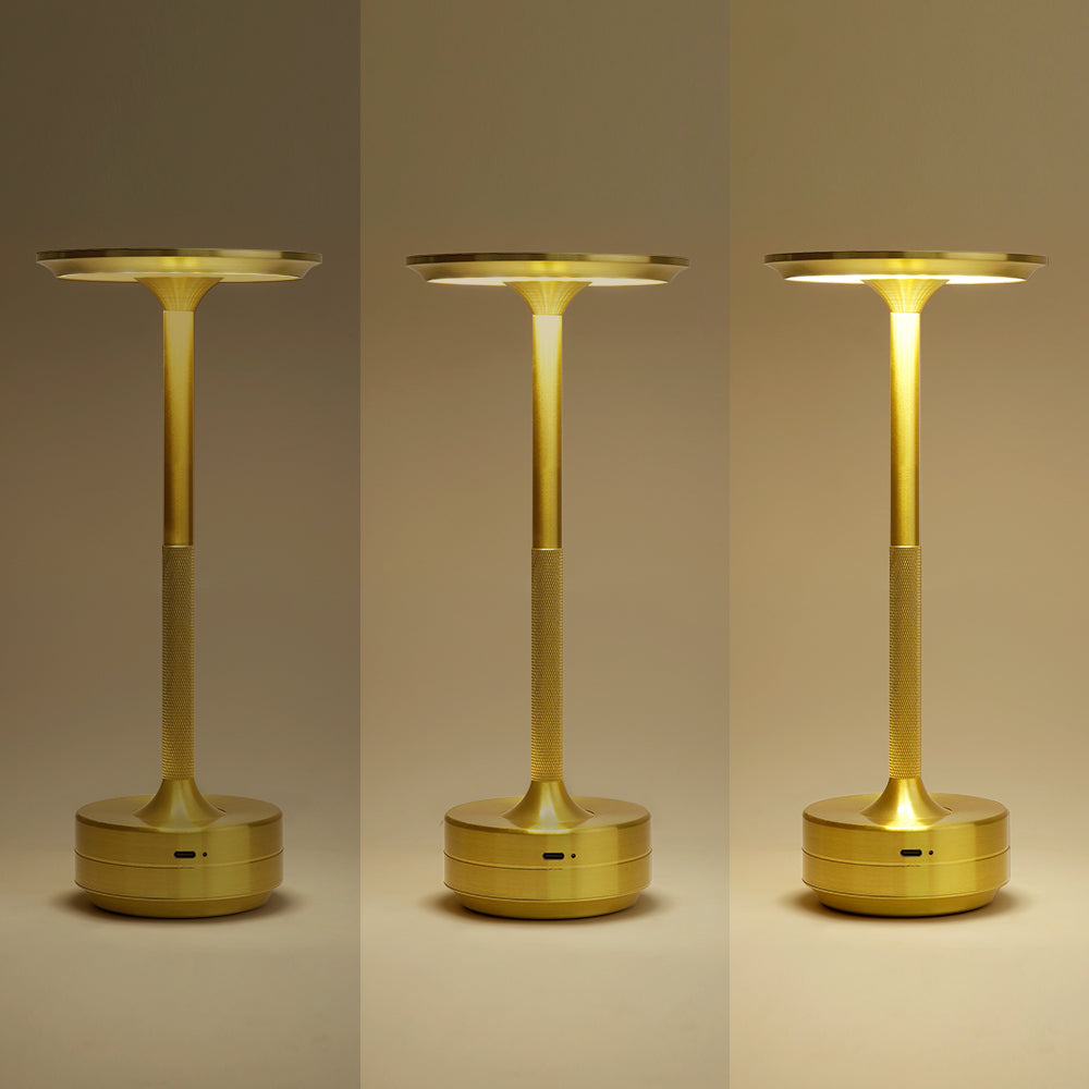 Elegant gold LED cordless table lamp with sophisticated and adaptable lighting design