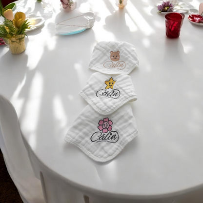 Set of 3 – 6-Layer Embroidered Muslin Washcloths