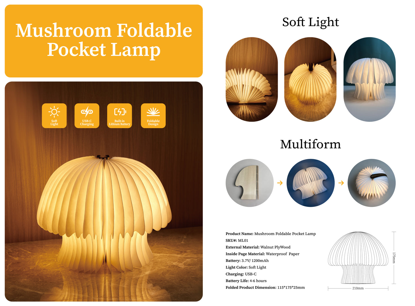 Mushroom Foldable Pocket Lamp